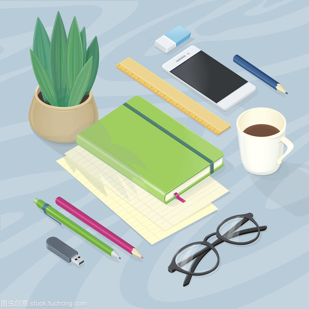 頂視圖下的工作場所與辦公用品布局藝術(shù)